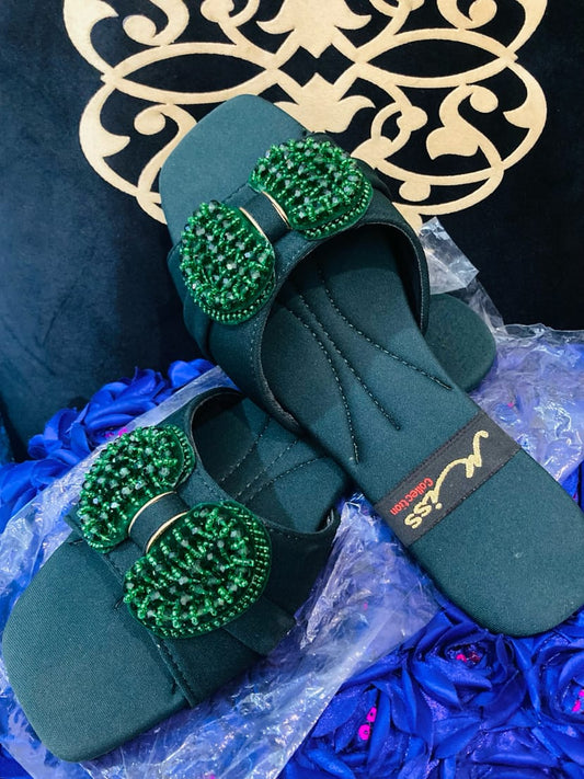 Emerald Glow Beaded Sandals
