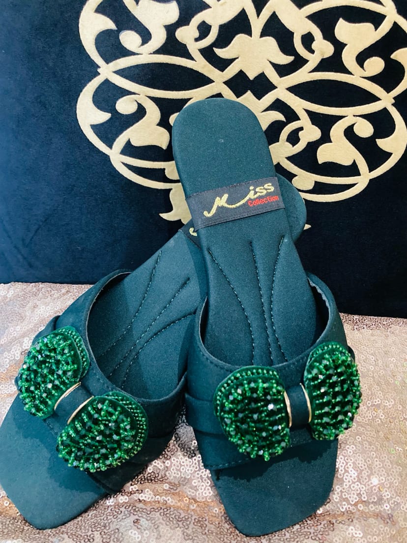 Emerald Glow Beaded Sandals