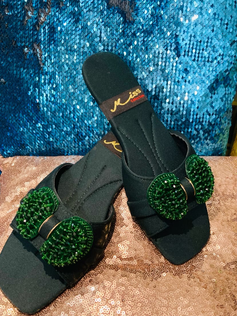 Emerald Glow Beaded Sandals