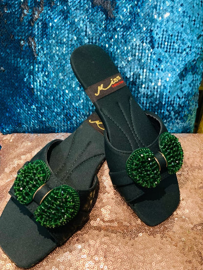 Emerald Glow Beaded Sandals